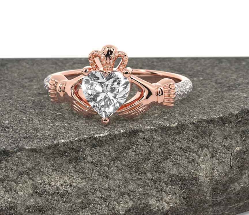 Rose Gold Diamond Claddagh Ring