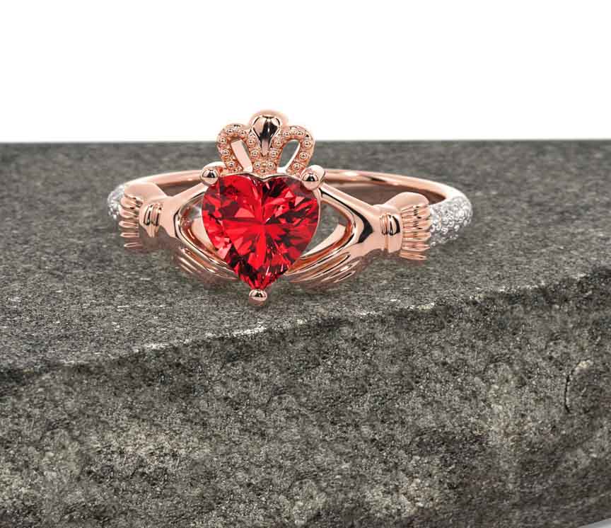 Claddagh ring with ruby stone store