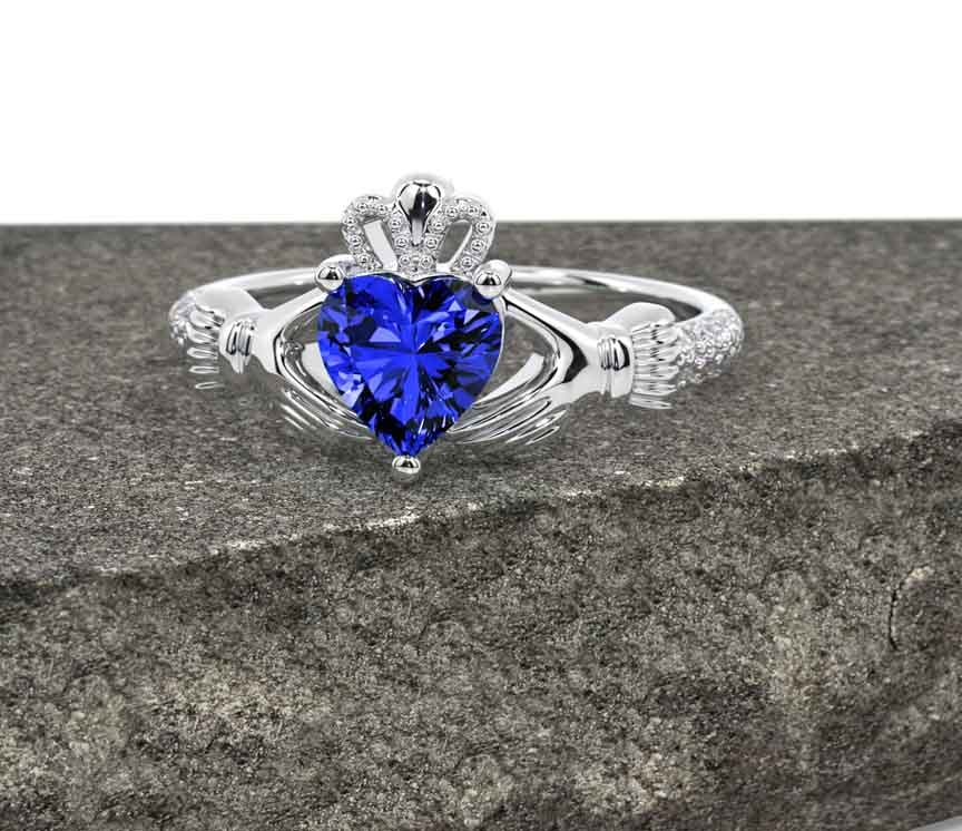 Sapphire top claddagh ring