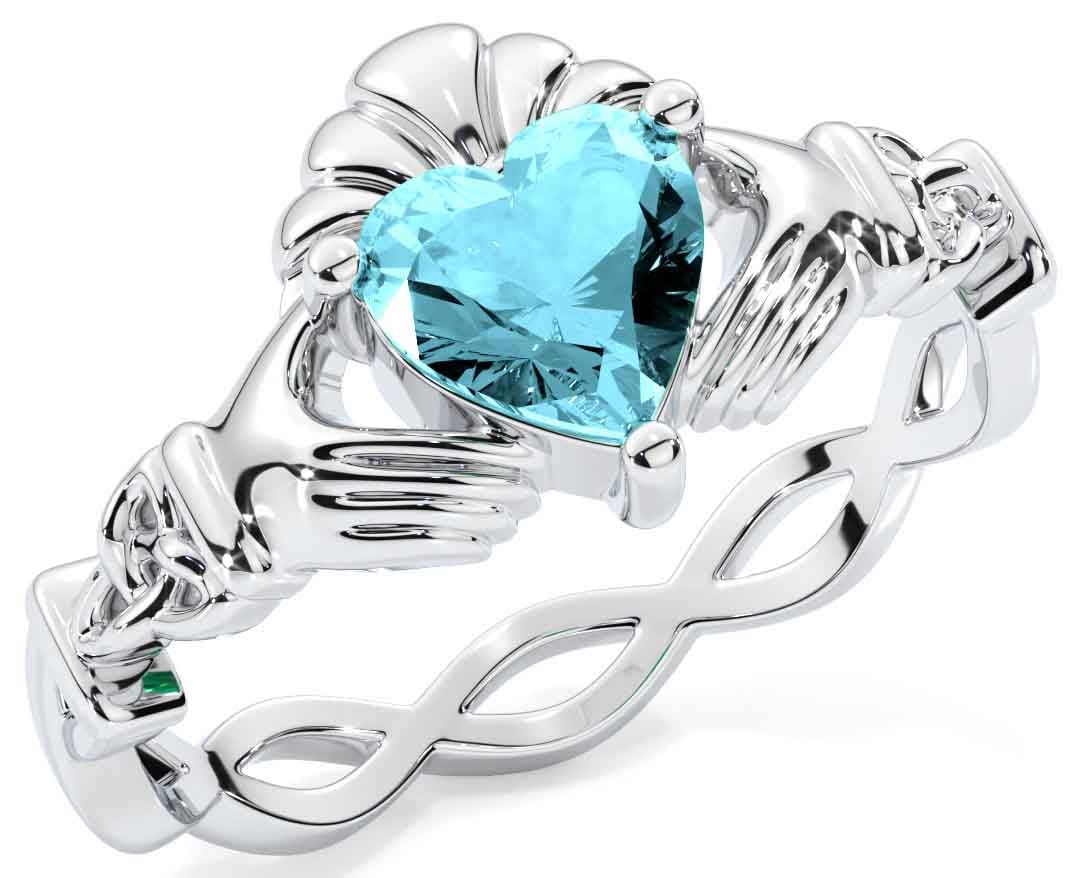 Claddagh ring with aquamarine stone store