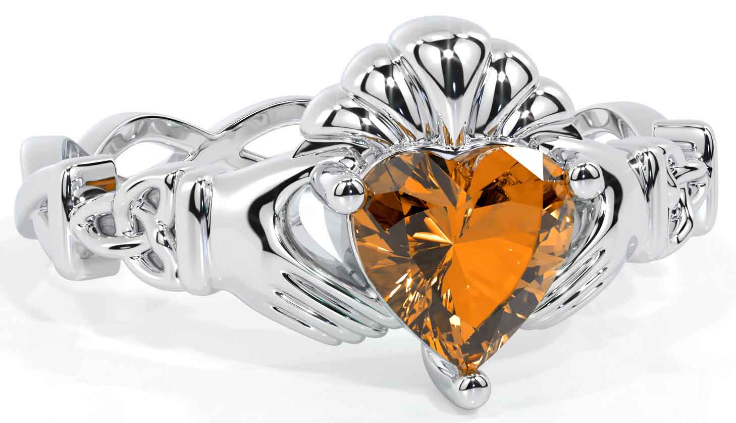 Citrine White Gold Claddagh Ring