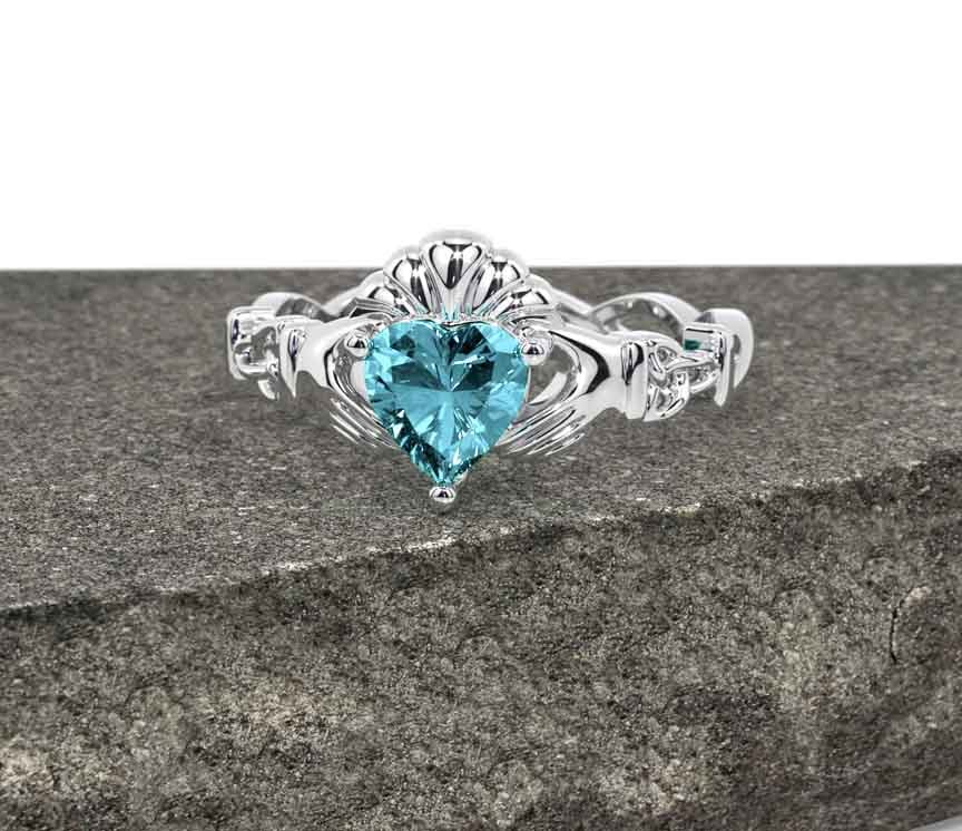 Aquamarine claddagh ring online