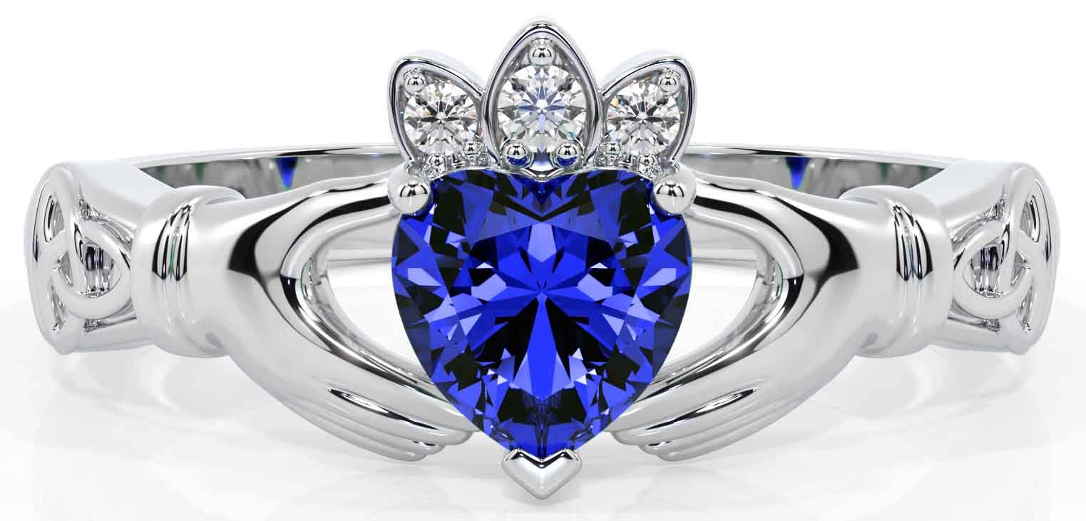 Blue sapphire claddagh clearance ring