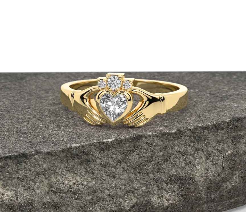 Diamond Gold Silver Claddagh Ring