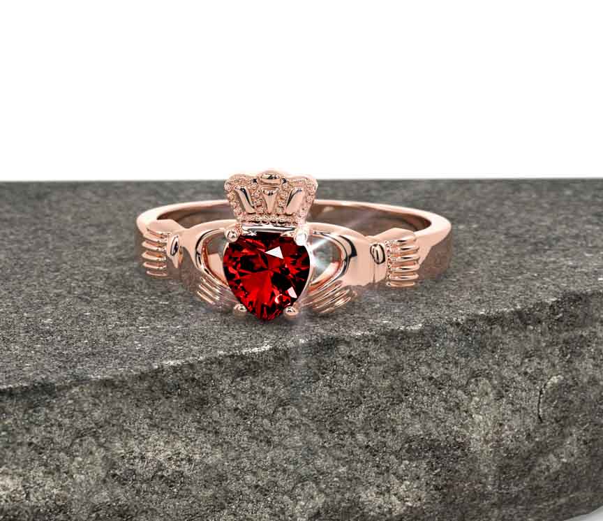 Garnet Rose Gold Claddagh Ring