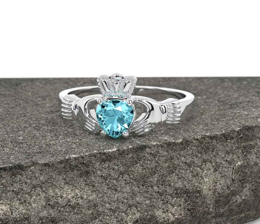 Aquamarine claddagh ring outlet