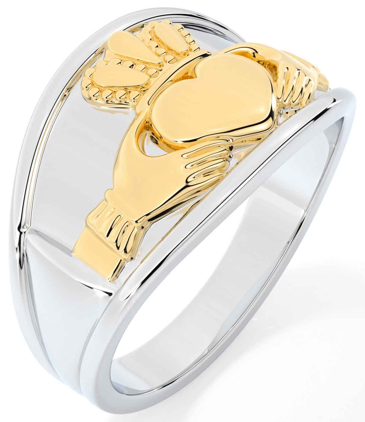 Men s White Yellow Gold Claddagh Ring