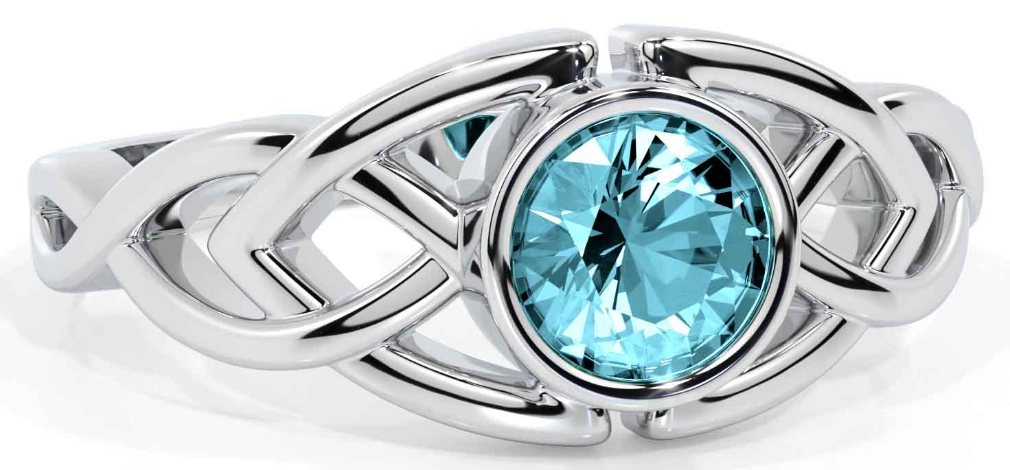 Aquamarine White Gold Celtic Trinity Knot Ring