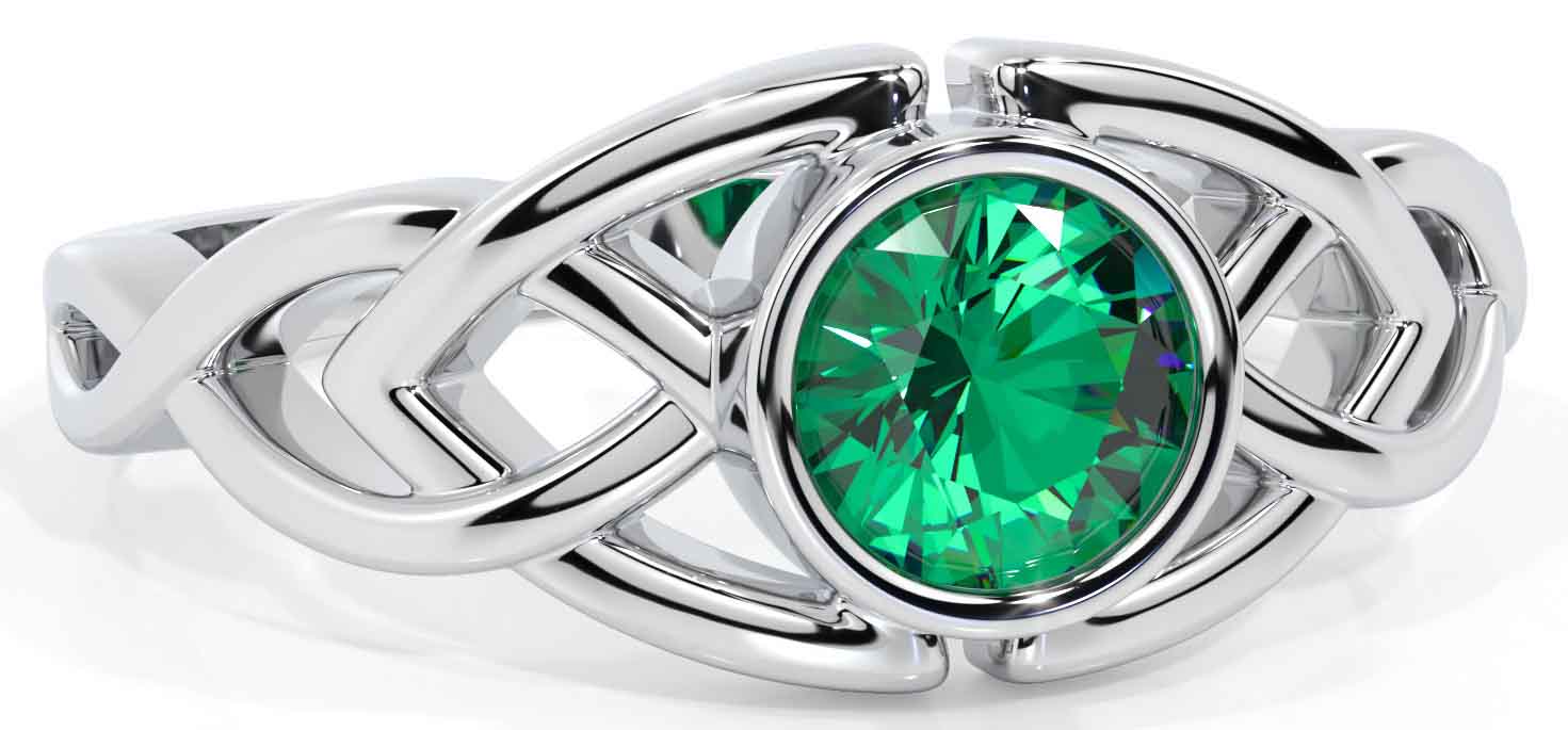 Emerald Silver Celtic Trinity Knot Ring