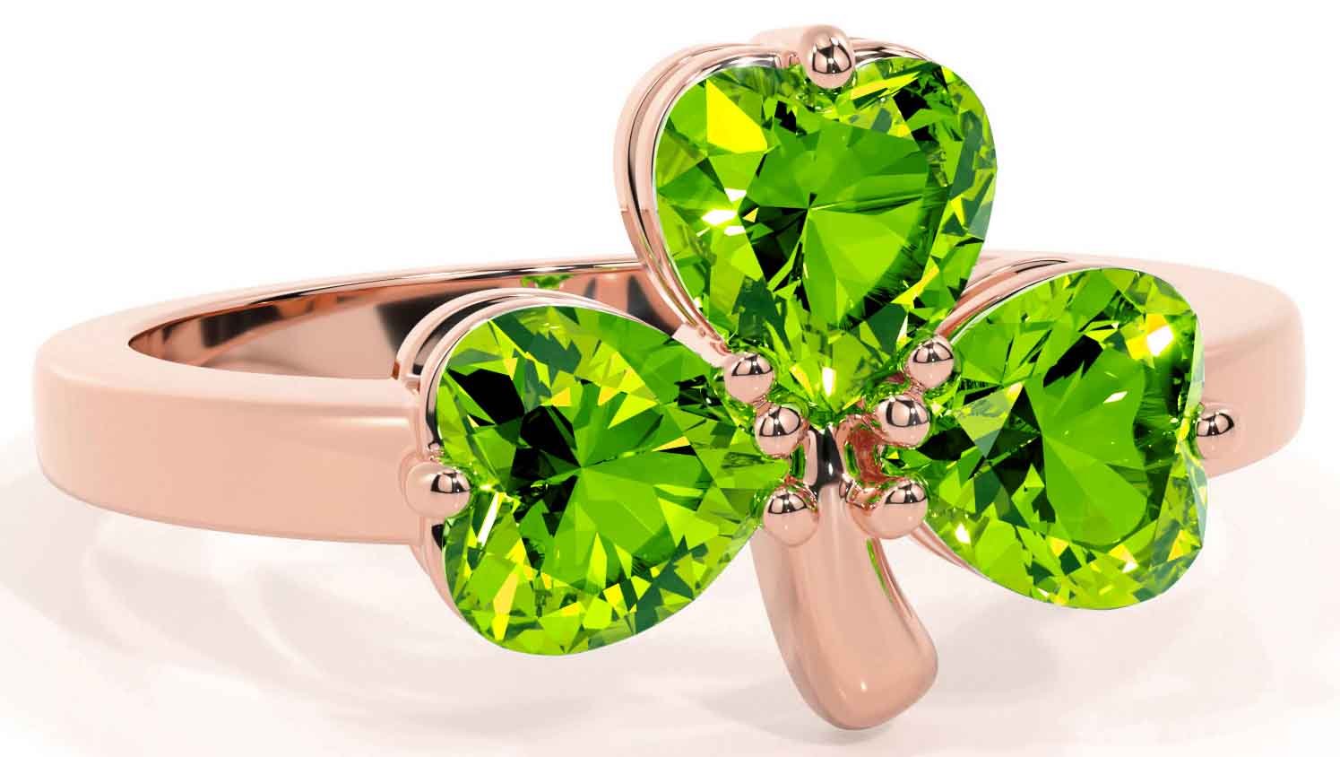 Peridot Rose Gold Silver Shamrock Ring