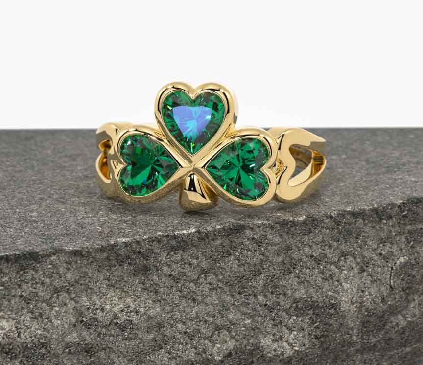 Men s Emerald Gold Silver Shamrock Ring