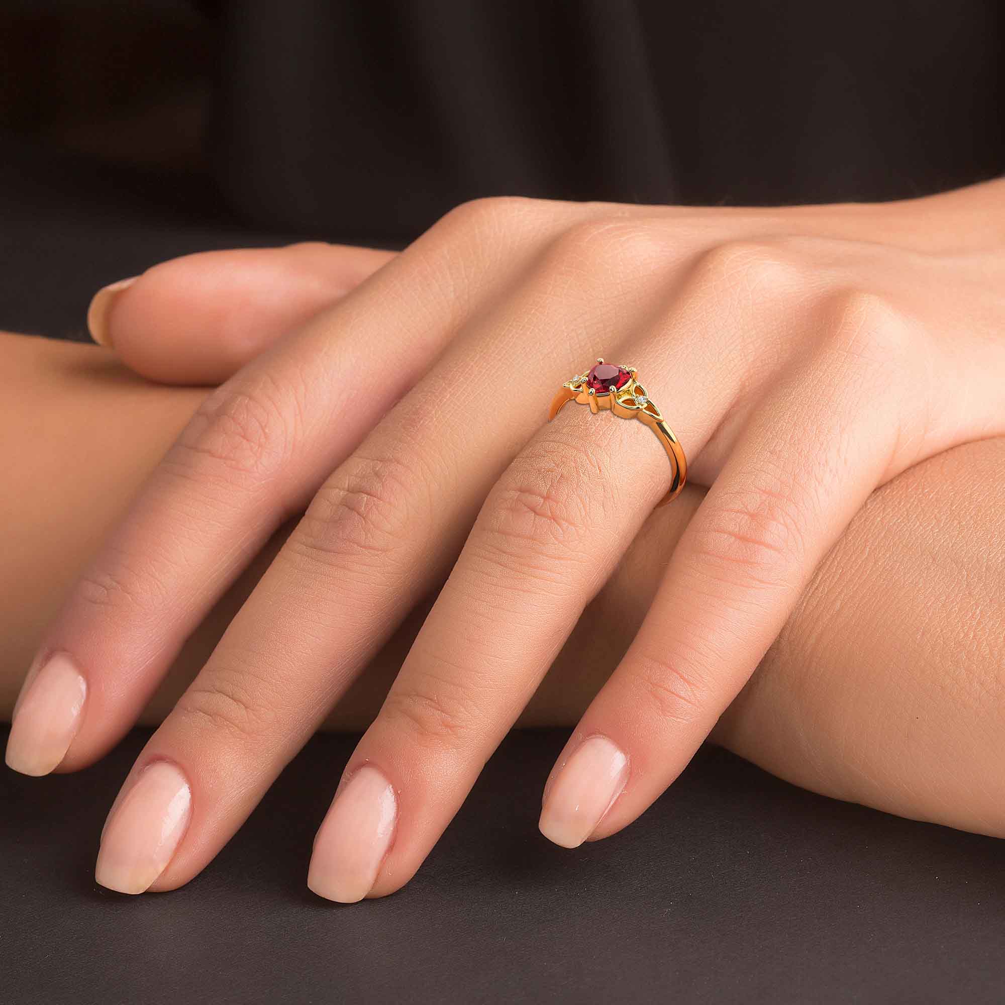 Diamond Ruby Gold Silver Claddagh Celtic Trinity Knot Ring