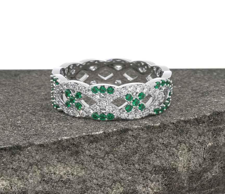 Diamond Emerald White Gold Infinity Ring