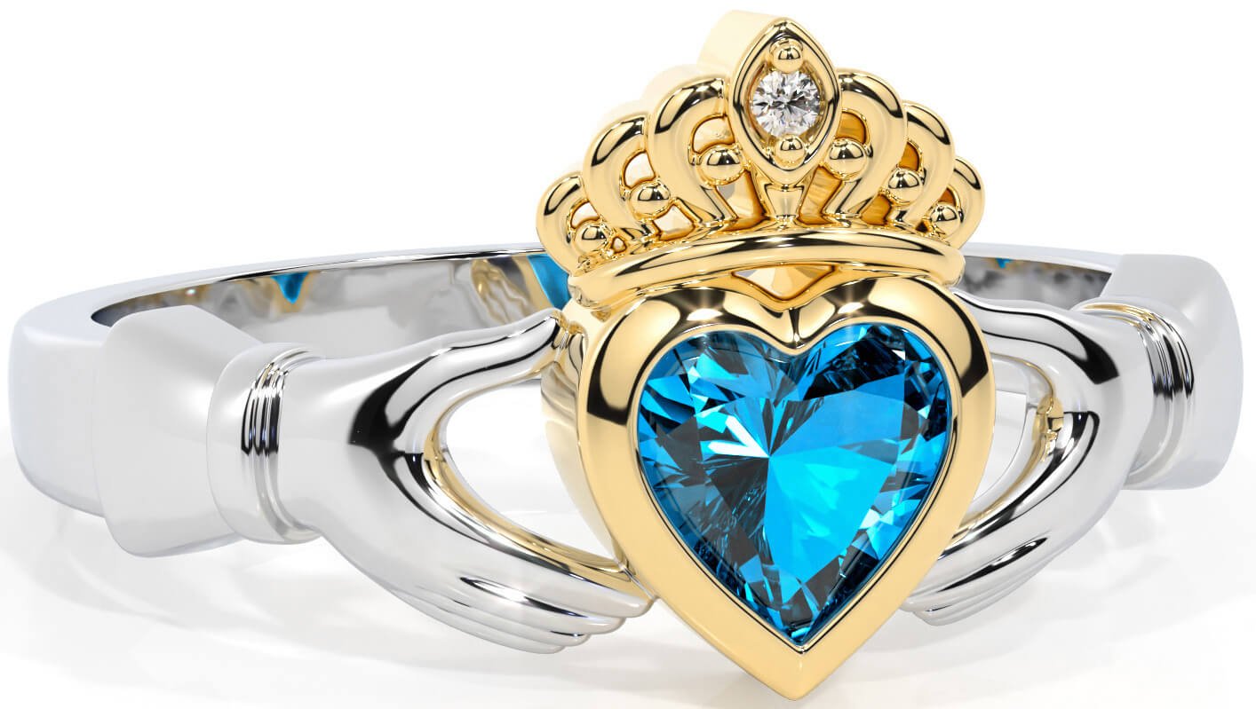 Claddagh ring blue stone hot sale