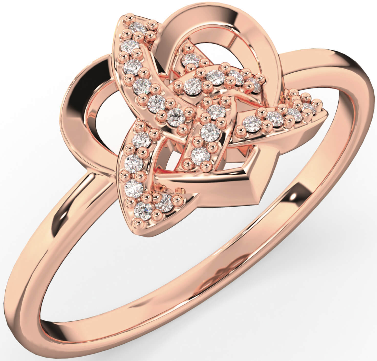 Diamond Rose Gold Silver Celtic Trinity Knot Heart Ring