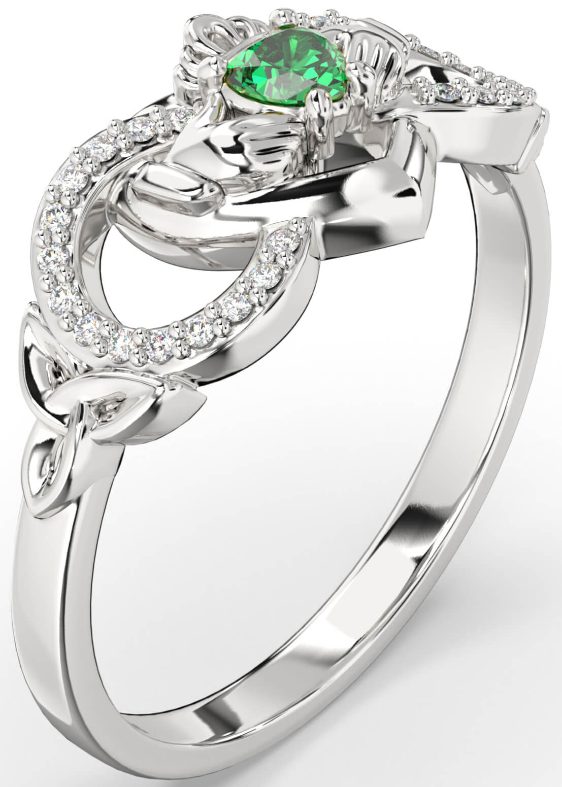 Diamond Emerald White Gold Infinity Claddagh Heart Celtic Trinity