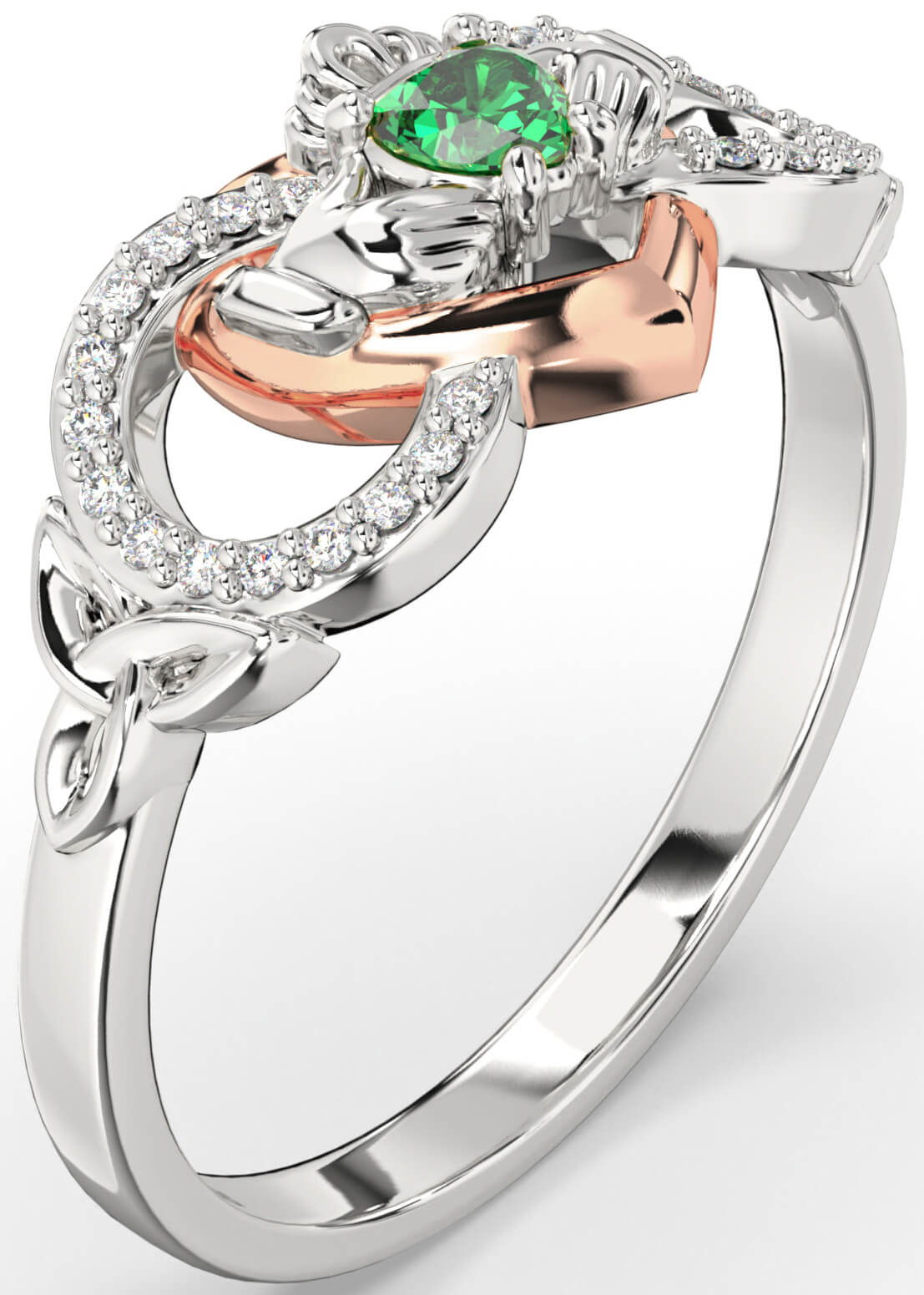 Diamond Emerald White Rose Gold Infinity Claddagh Heart Celtic