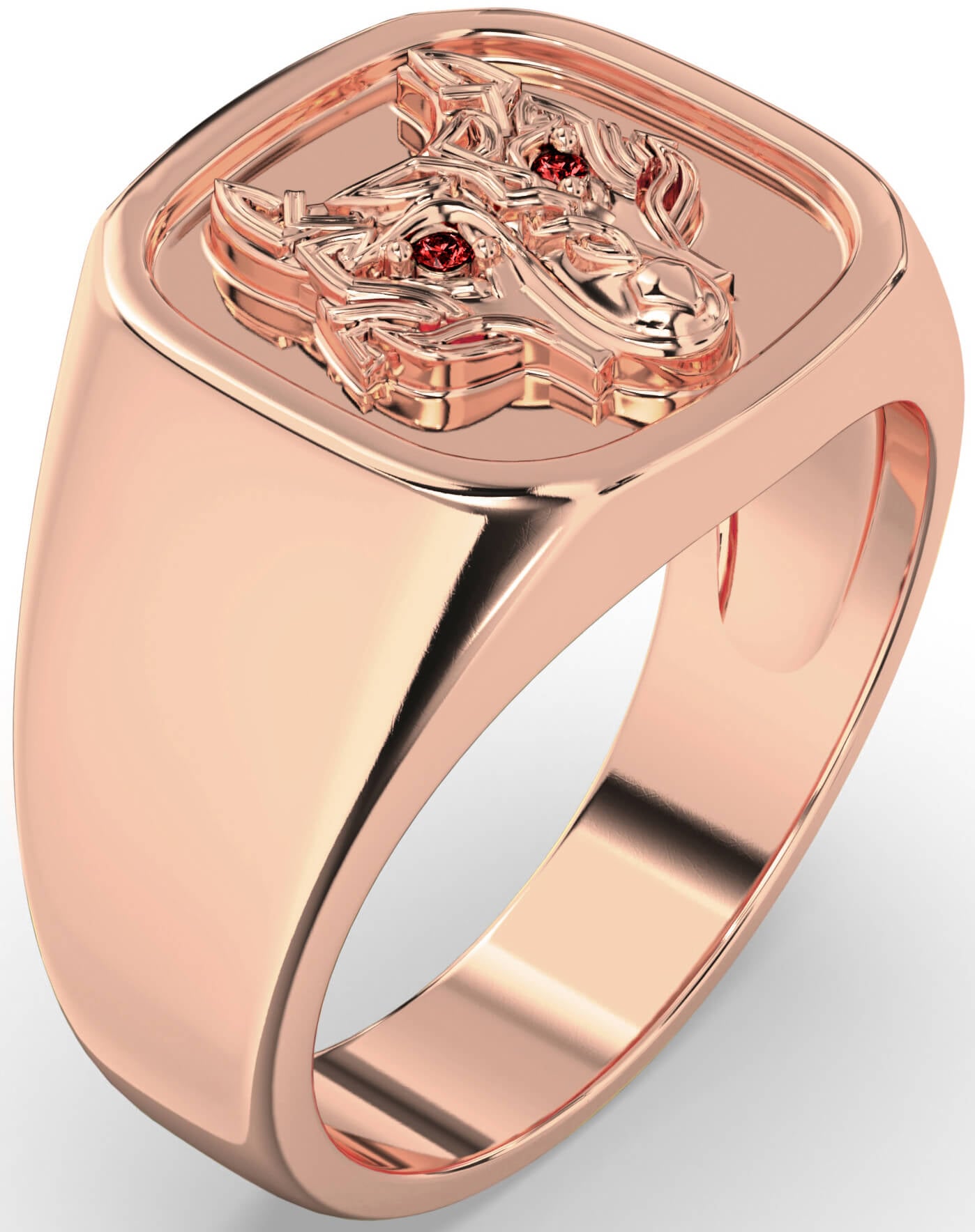 Men's Garnet Rose Gold Silver Celtic Wolf Signet Ring Mens Ladies