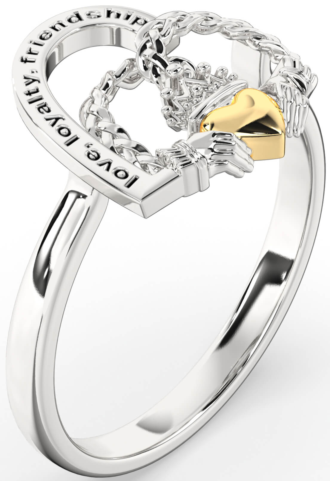 Silver Yellow Gold Heart Claddagh Irish 