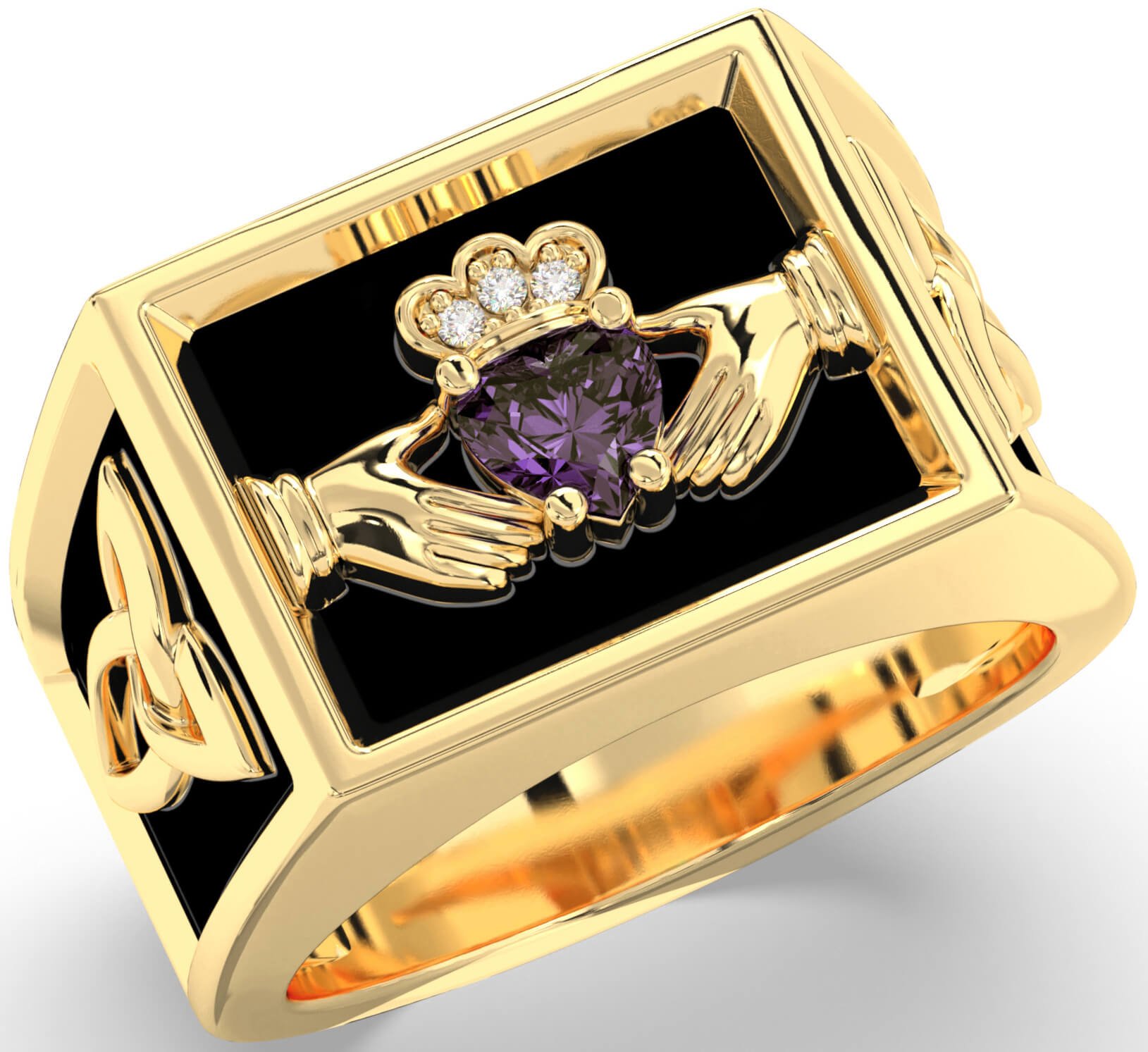 Diamond Alexandrite Gold Black Rhodium Celtic Claddagh Trinity