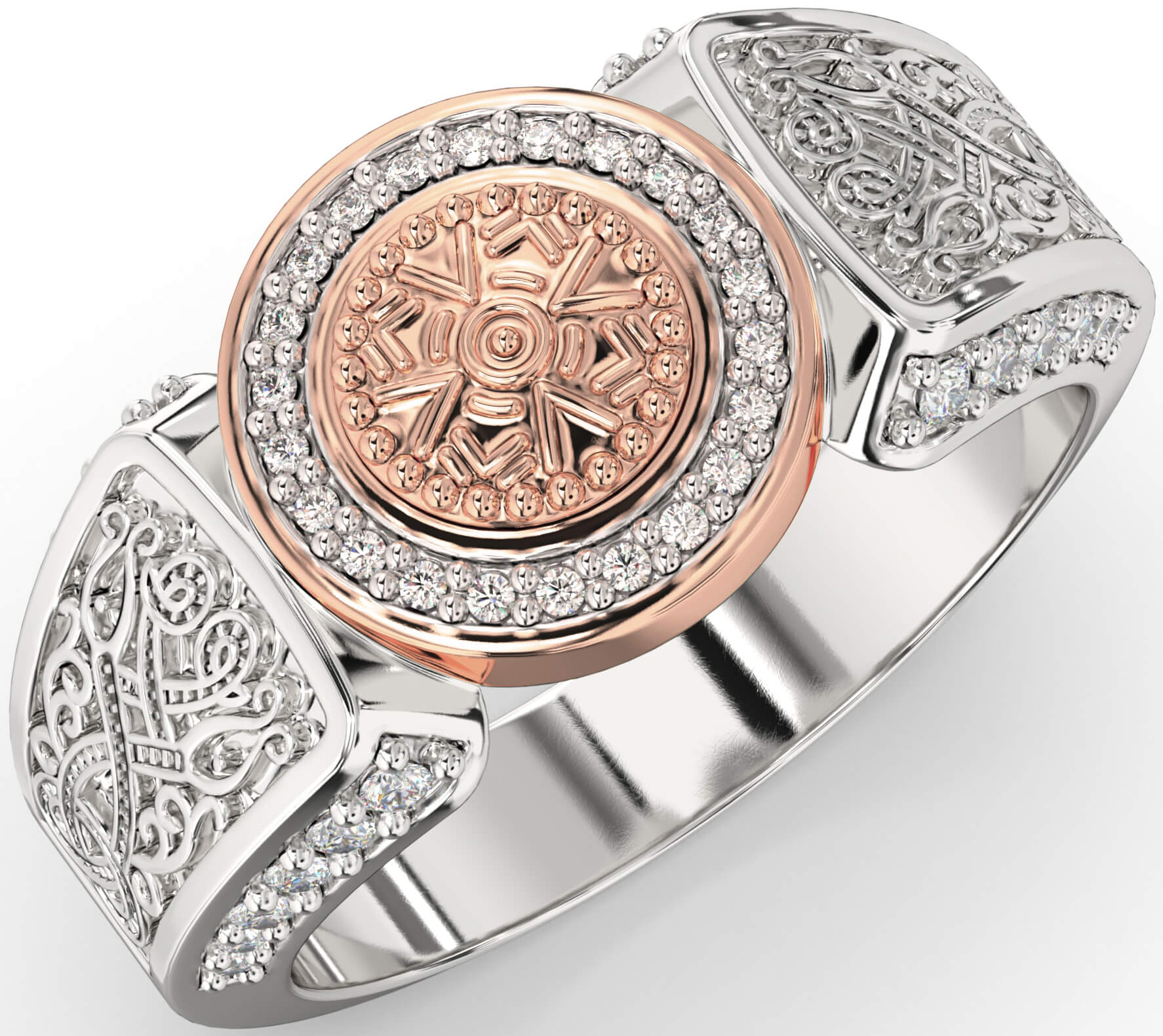 Diamond White Rose Gold Celtic Warrior Ring Mens Ladies Unisex